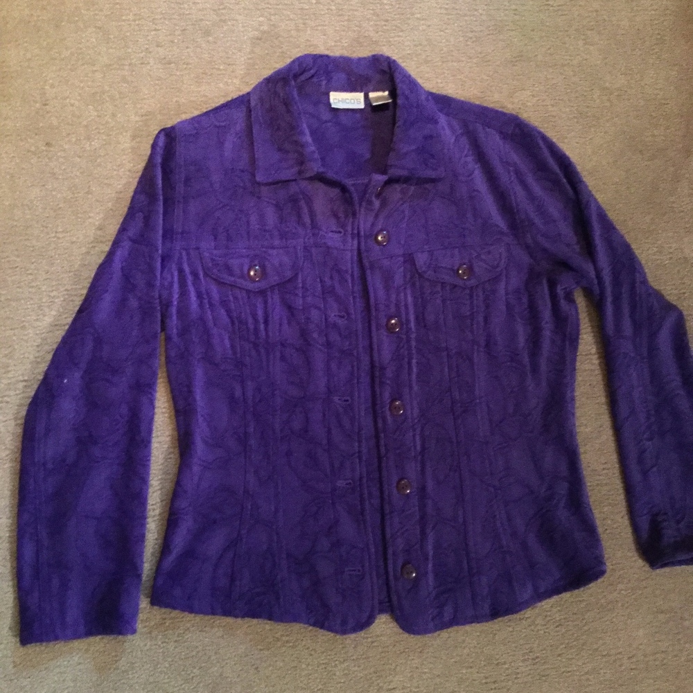 Chico’s purple Jacquard-weave jacket